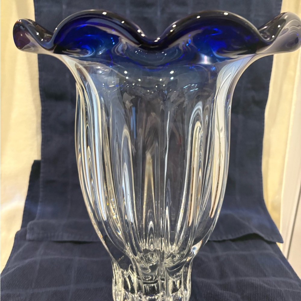 Shannon Crystal cobalt blue ruffled rim vase from Ireland